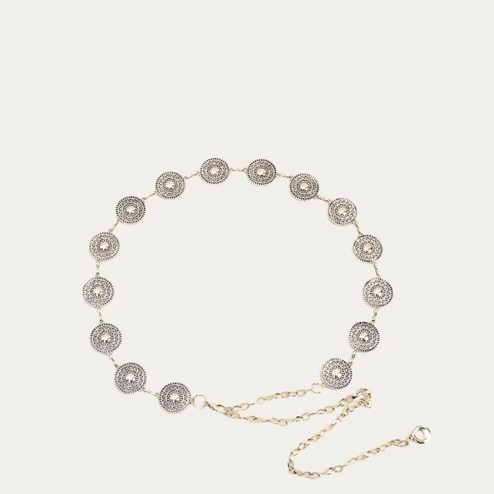 Ceinture bijoux estampes métalliques sur fond uni