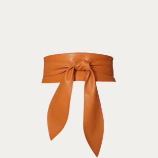 Ceinture à nouer femme en simili cuir camel sur fond uni