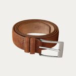 Ceinture daim homme à double passant camel, sur fond uni