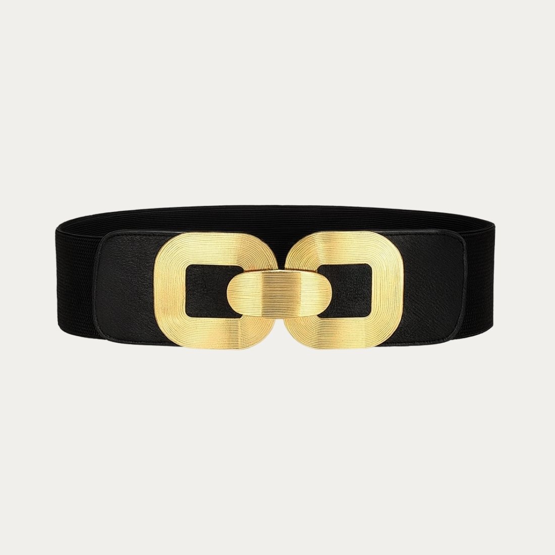 Ceinture élastique femme boucle dorée noire sur fond uni