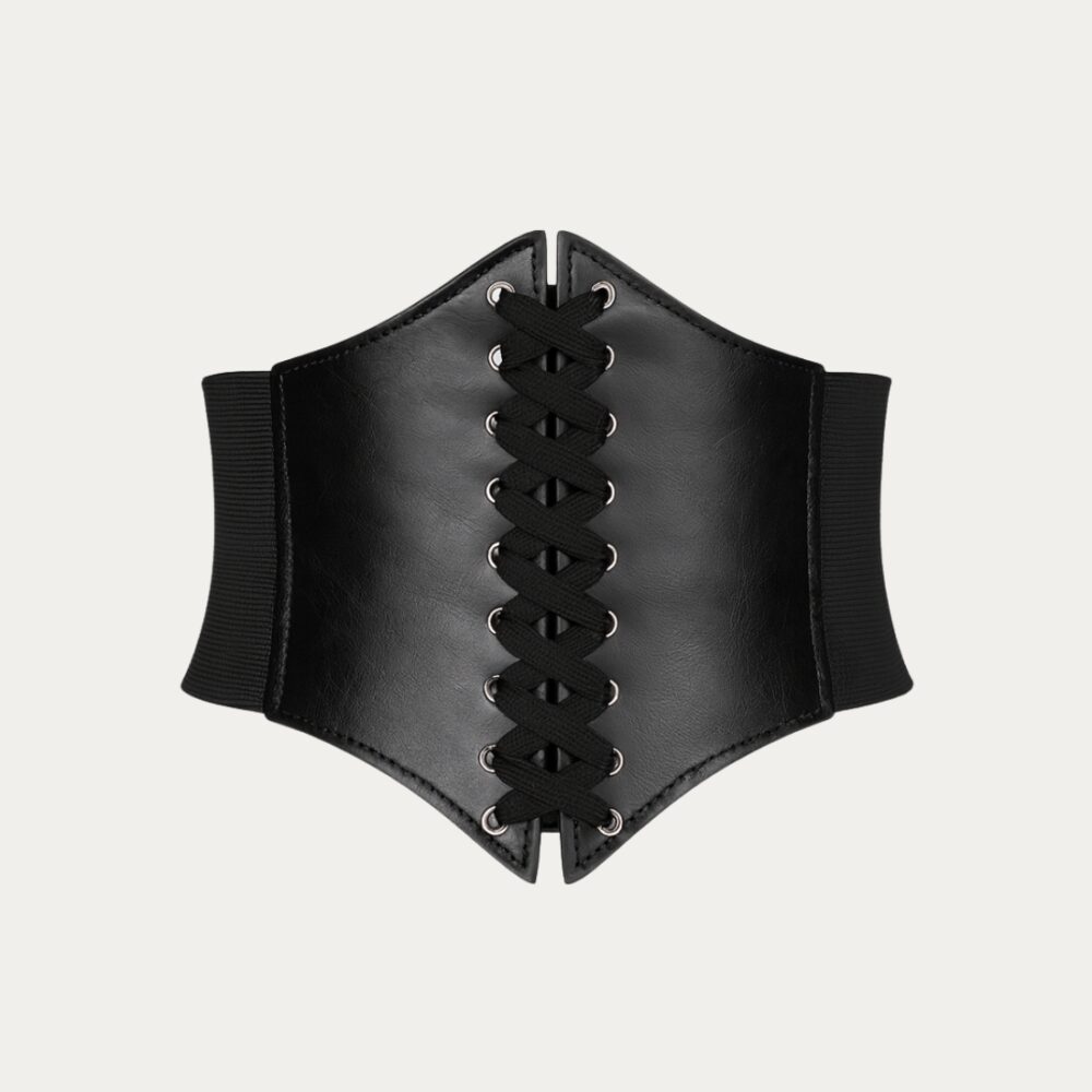 Ceinture corset à lacet noire, sur fond uni