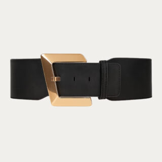 Ceinture femme grosse boucle dorée élastique noire sur fond uni
